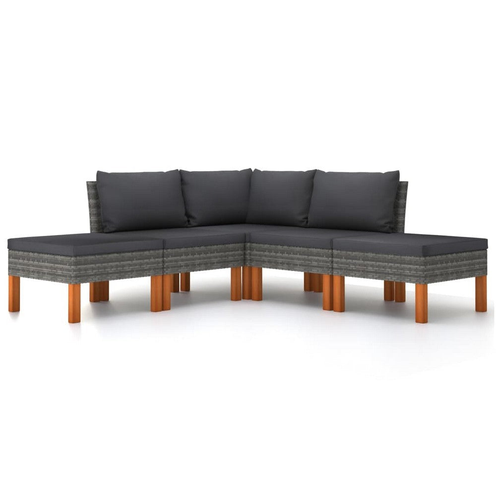 Casey 5pc Outdoor Modular Lounge Sofa Set | Gray Rattan | Brown Wood BM326430