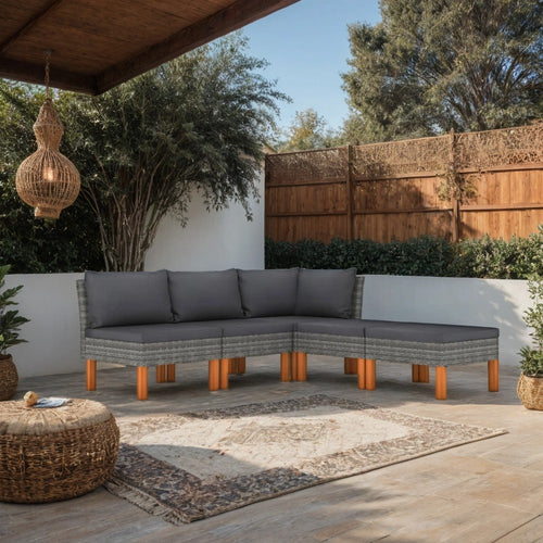 Casey 5pc Outdoor Modular Lounge Sofa Set | Gray Rattan | Brown Wood