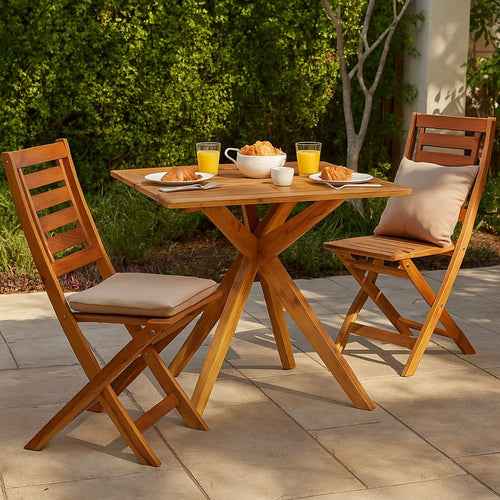Outdoor Breakfast Bistro Table | Square 34" Brown Solid Acacia Wood