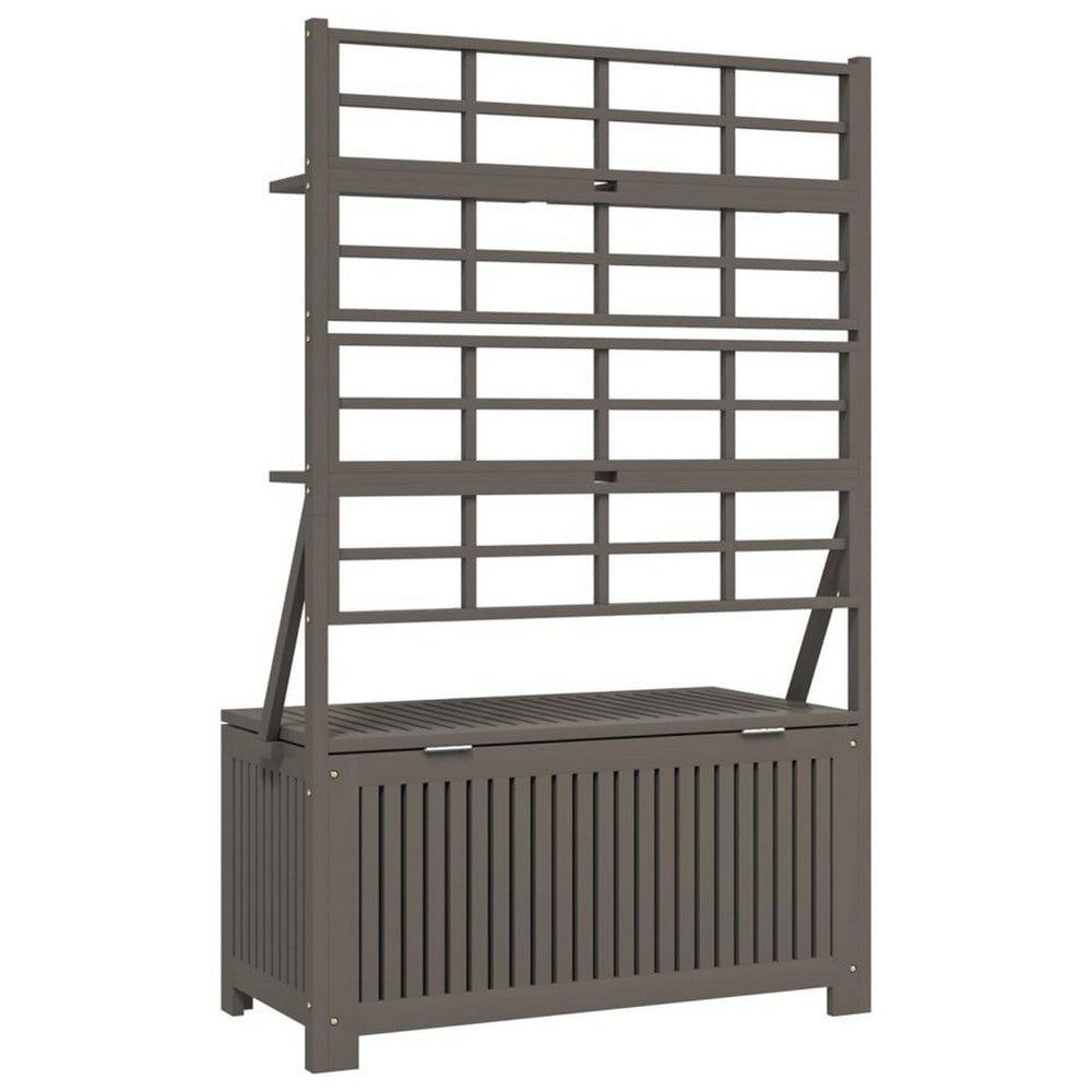 Garden Storage Box with Trellis | Shelves | 63’’ Gray Solid Acacia Wood BM326435