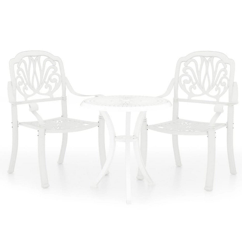 Kasa Outdoor 3pc Breakfast Bistro Set | 2 Chairs 1 Table | White Metal