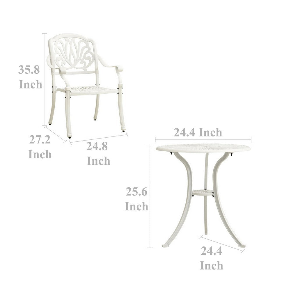 Kasa Outdoor 3pc Breakfast Bistro Set | 2 Chairs 1 Table | White Metal BM326439