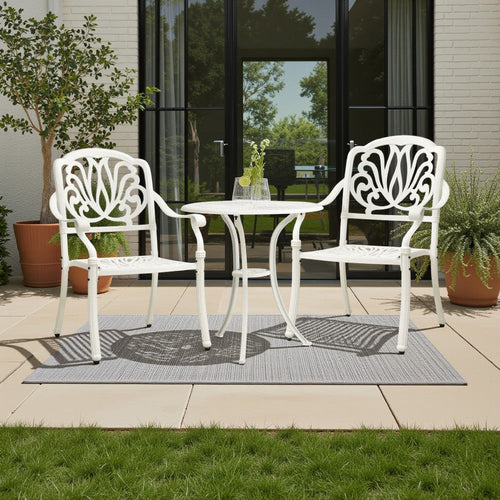 Kasa Outdoor 3pc Breakfast Bistro Set | 2 Chairs 1 Table | White Metal