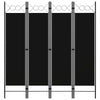 Dina 4 Panel Room Divider Screen | Black Fabric and Iron Frame | 63"