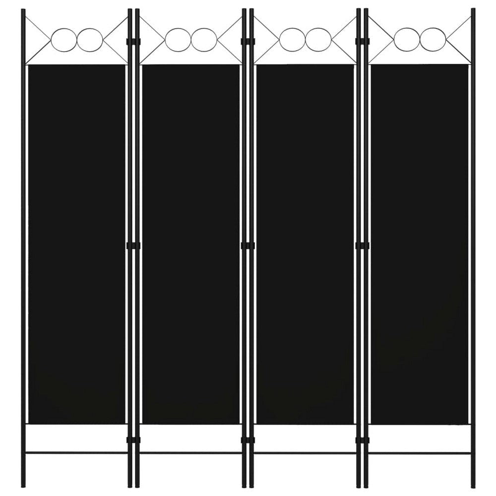 Dina 4 Panel Room Divider Screen | Black Fabric and Iron Frame | 63"