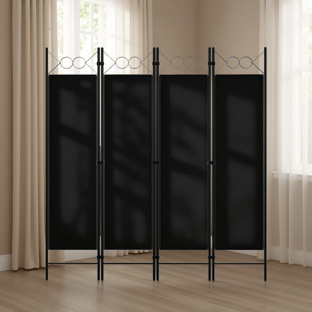 Dina 4 Panel Room Divider Screen | Black Fabric and Iron Frame | 63"