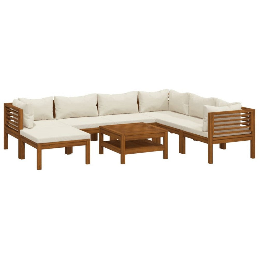 Soma 8pc Outdoor Modular Sofa Set | Ivory Fabric Cushions | Brown Wood BM326442
