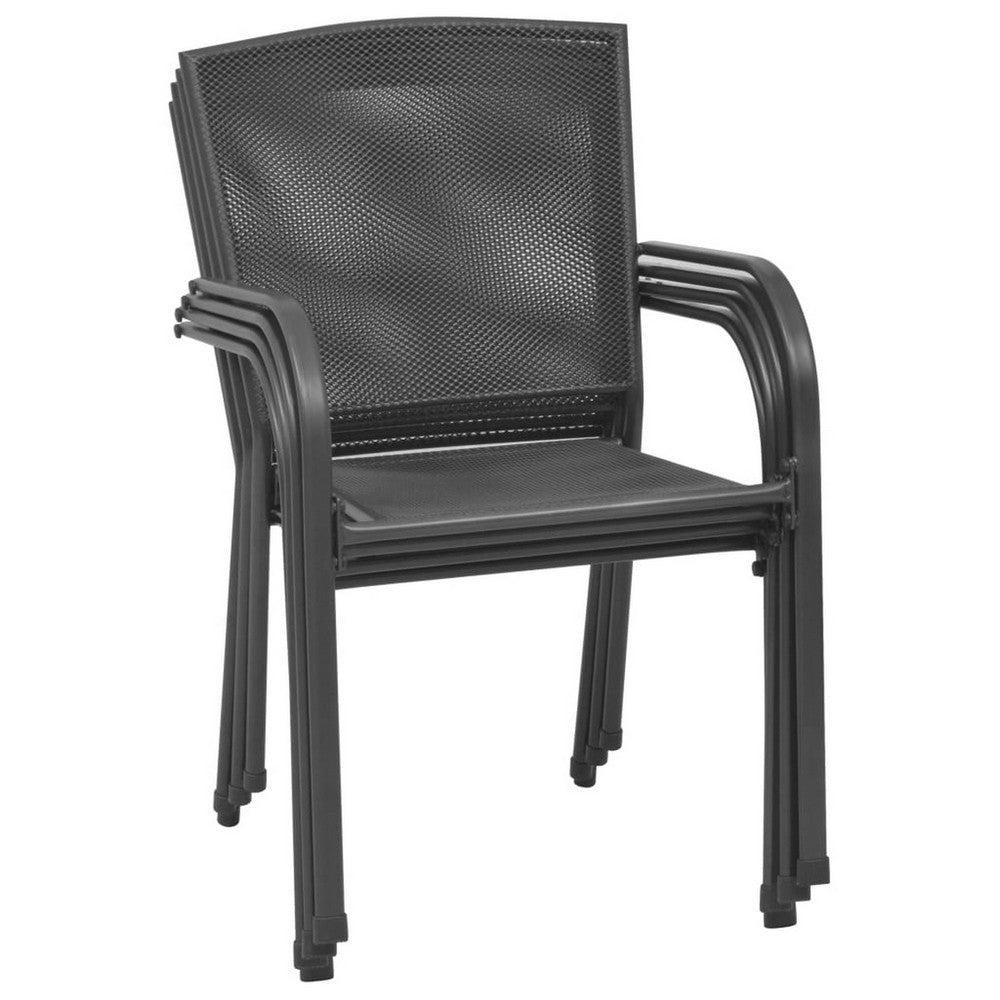 Outdoor Dining ArmSet of 4 | Dark Gray Steel Frame | Mesh Design