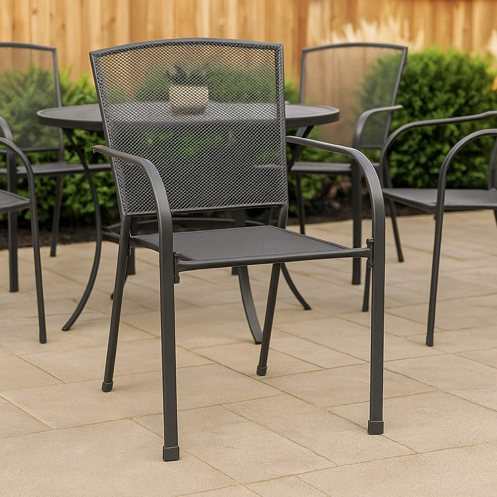 Outdoor Dining ArmSet of 4 | Dark Gray Steel Frame | Mesh Design