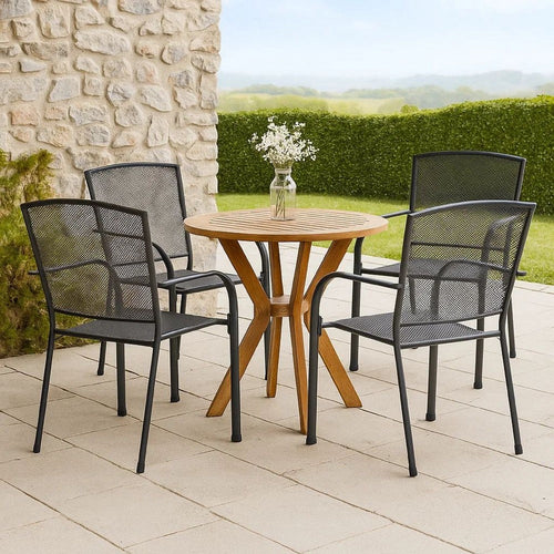 Outdoor Dining ArmSet of 4 | Dark Gray Steel Frame | Mesh Design