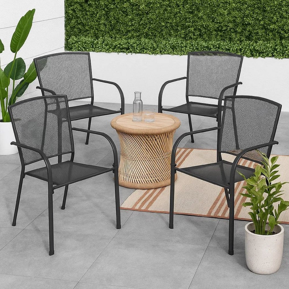 Outdoor Dining ArmSet of 4 | Dark Gray Steel Frame | Mesh Design