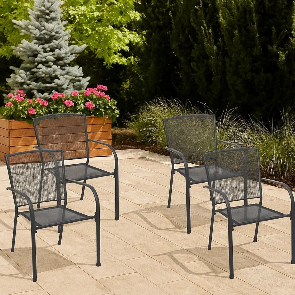 Outdoor Dining ArmSet of 4 | Dark Gray Steel Frame | Mesh Design