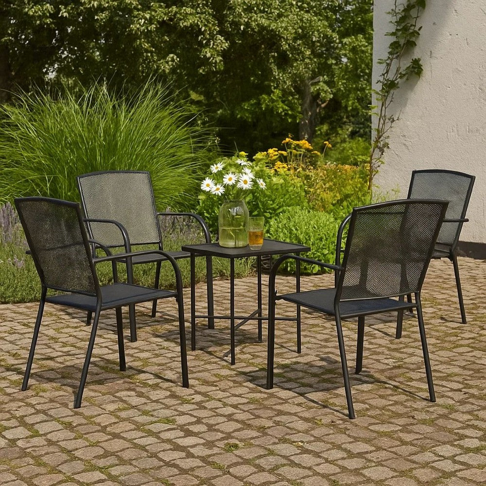 Outdoor Dining ArmSet of 4 | Dark Gray Steel Frame | Mesh Design