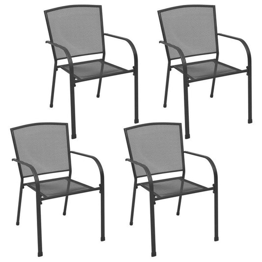 Outdoor Dining ArmSet of 4 | Dark Gray Steel Frame | Mesh Design