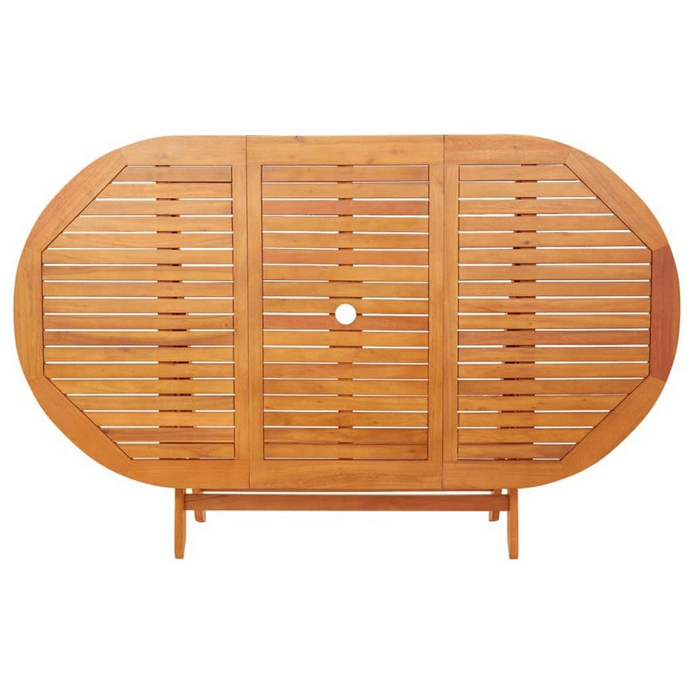 Nila Folding Outdoor Dining Table | 63" Slatted Oval Brown Wood Top