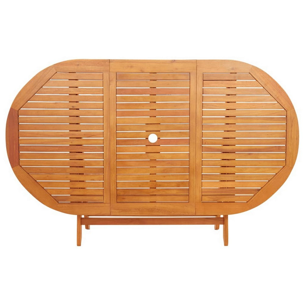 Nila Folding Outdoor Dining Table | 63" Slatted Oval Brown Wood Top