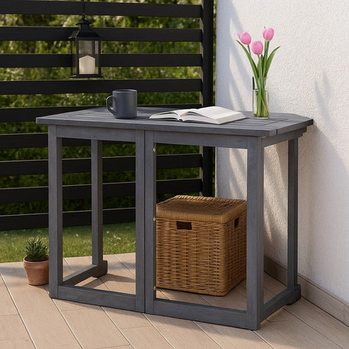 Outdoor Folding Balcony Table | Rectangular 35" | Gray Acacia Wood