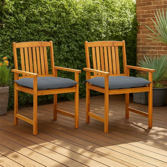 Blaire Outdoor Accent Set of 2 | Gray Fabric | Brown Acacia Wood