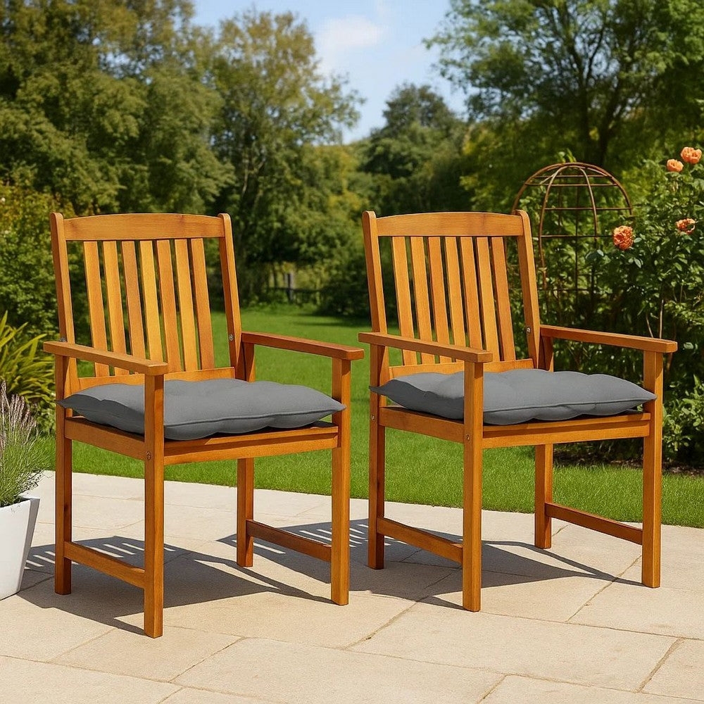 Blaire Outdoor Accent Set of 2 | Gray Fabric | Brown Acacia Wood