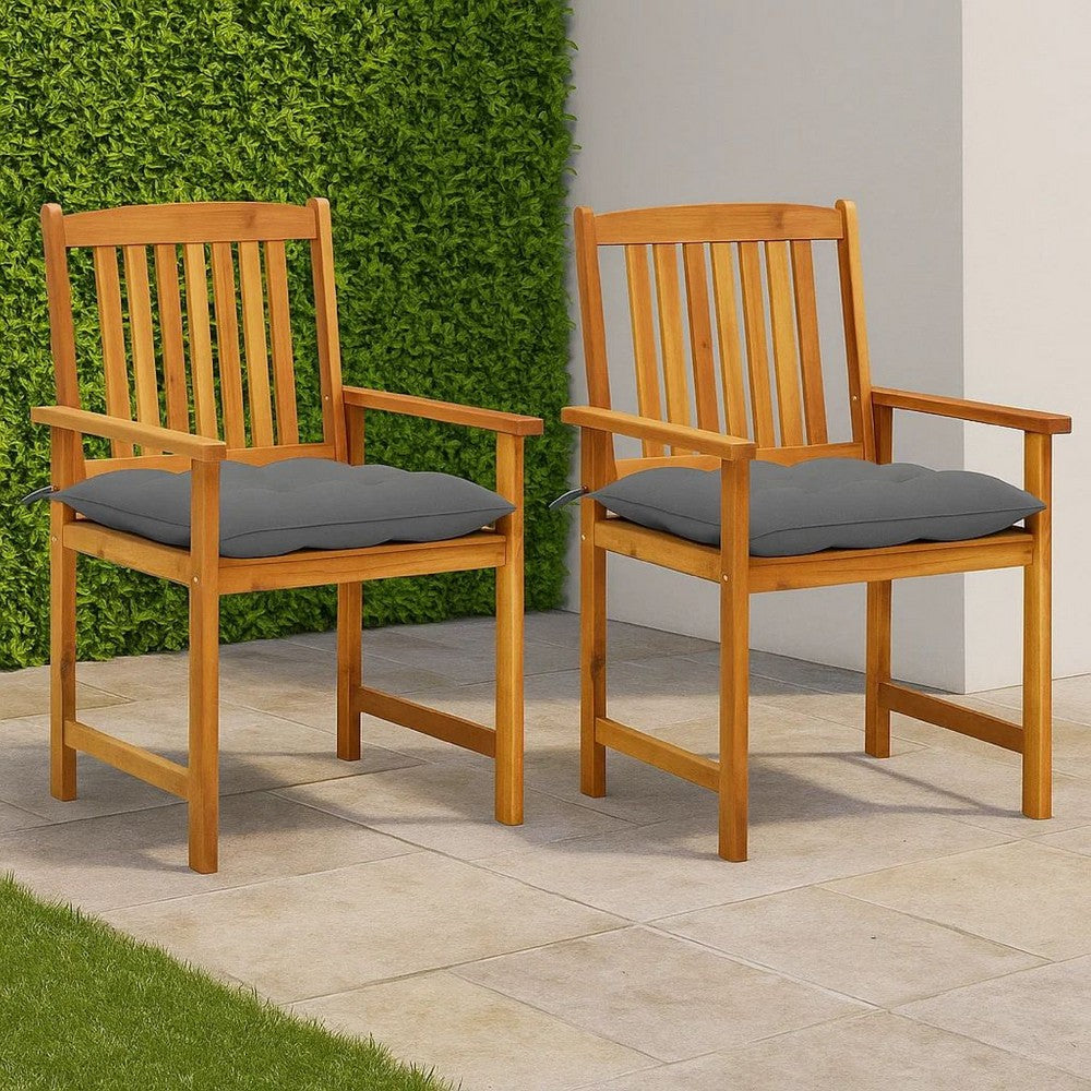 Blaire Outdoor Accent Set of 2 | Gray Fabric | Brown Acacia Wood