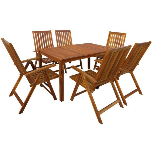 Blaire 7pc Outdoor Dining Set | 1 Table | 6 Chairs | Brown Solid Wood