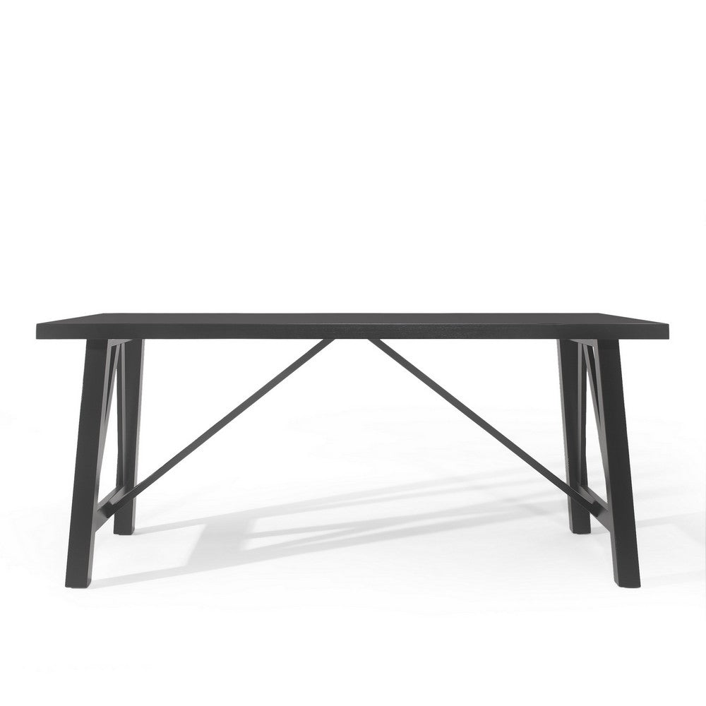 Dining Table, 71" Rectangular Farmhouse Top Matte Black Rubberwood