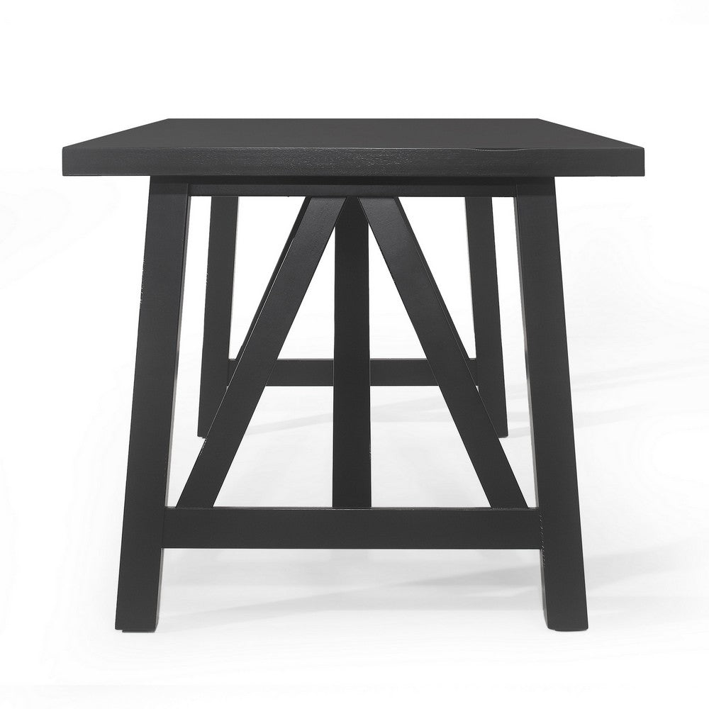 Dining Table, 71" Rectangular Farmhouse Top Matte Black Rubberwood