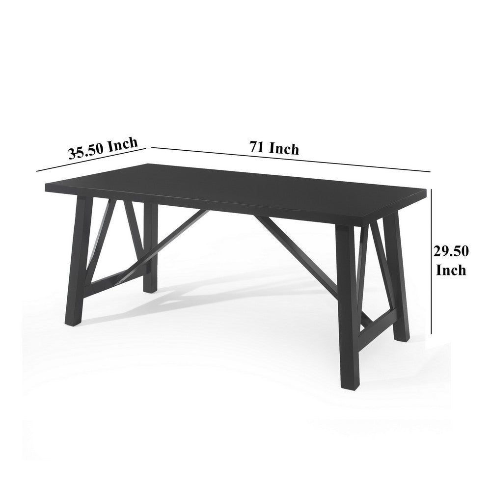Dining Table, 71" Rectangular Farmhouse Top Matte Black Rubberwood