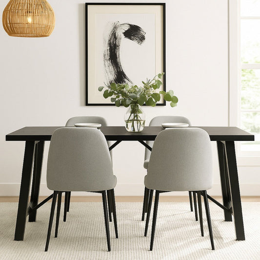 Dining Table, 71" Rectangular Farmhouse Top Matte Black Rubberwood