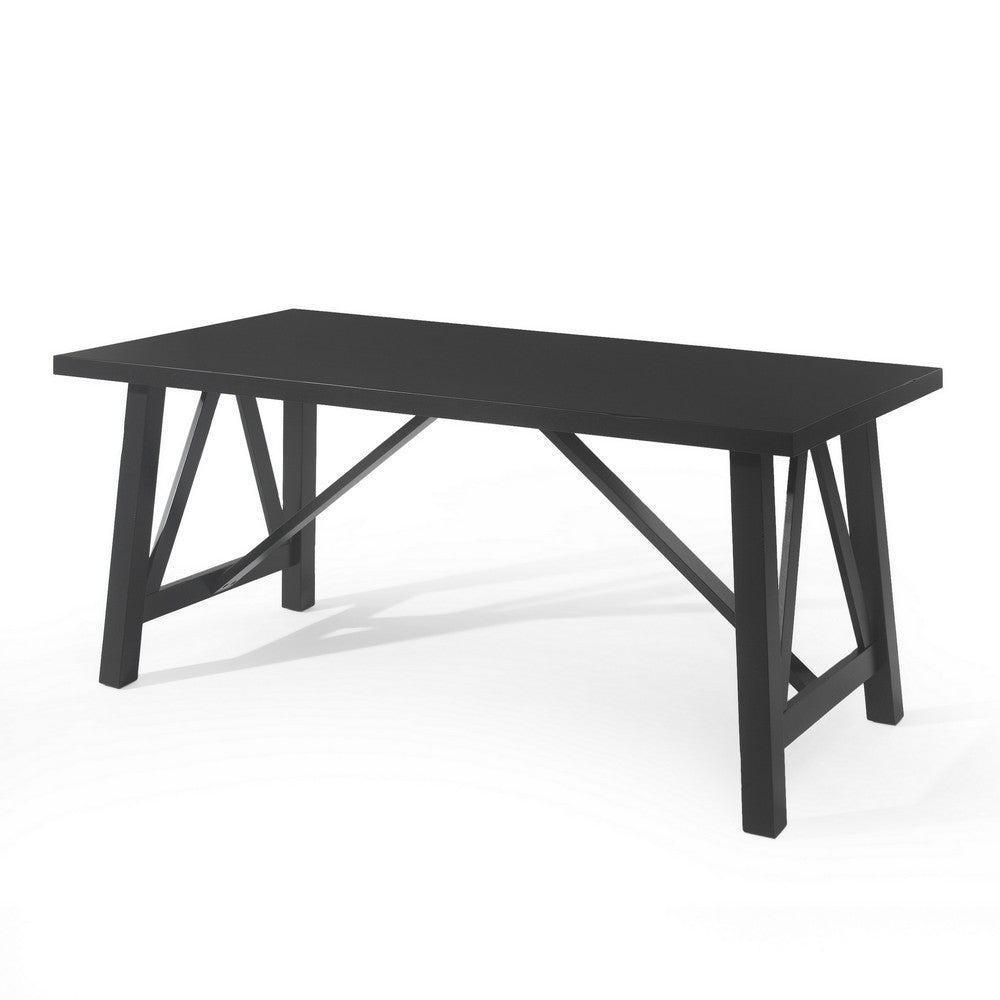 Dining Table, 71" Rectangular Farmhouse Top Matte Black Rubberwood