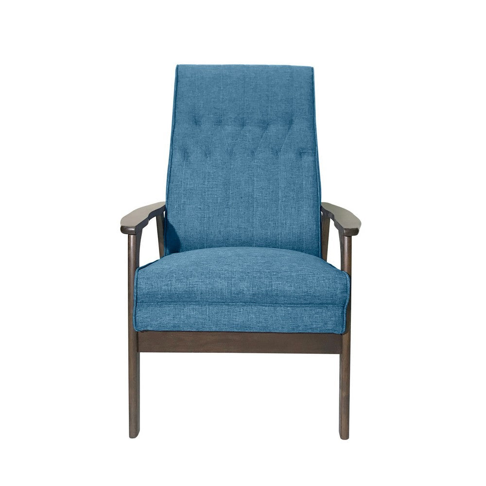 Accent Chair with Blue Fabric Tufted Blue Fabric Brown Rubberwood BM326464