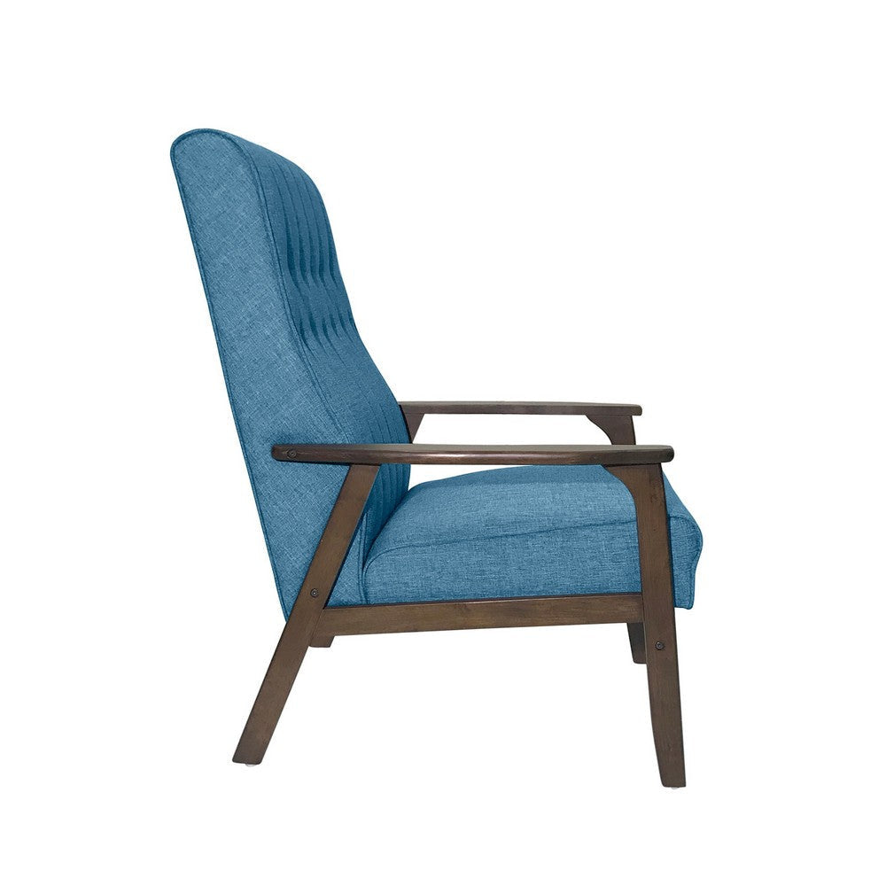 Accent Chair with Blue Fabric Tufted Blue Fabric Brown Rubberwood BM326464