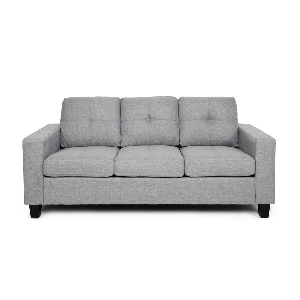 Sofa, 76", Comfortable Modern Smooth Tufted Gray Fabric Cushions