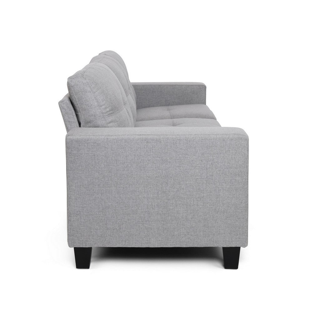 Sofa, 76", Comfortable Modern Smooth Tufted Gray Fabric Cushions