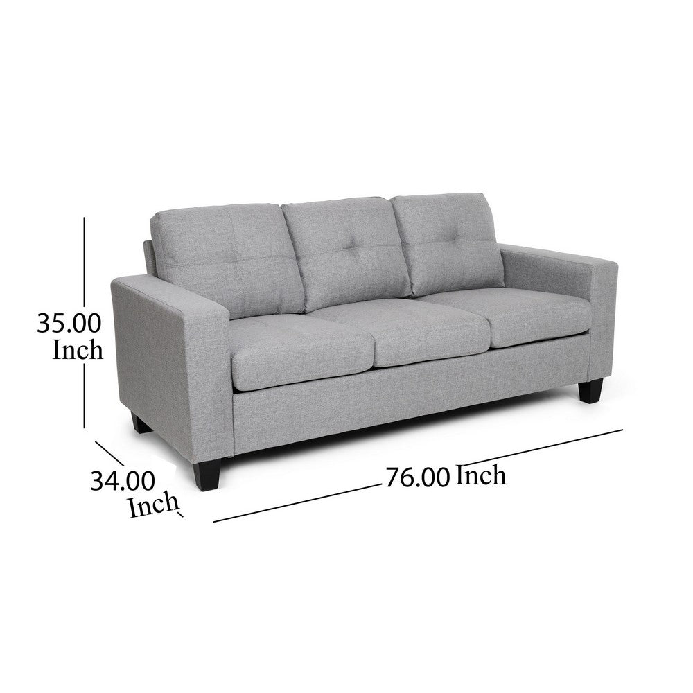 Sofa, 76", Comfortable Modern Smooth Tufted Gray Fabric Cushions