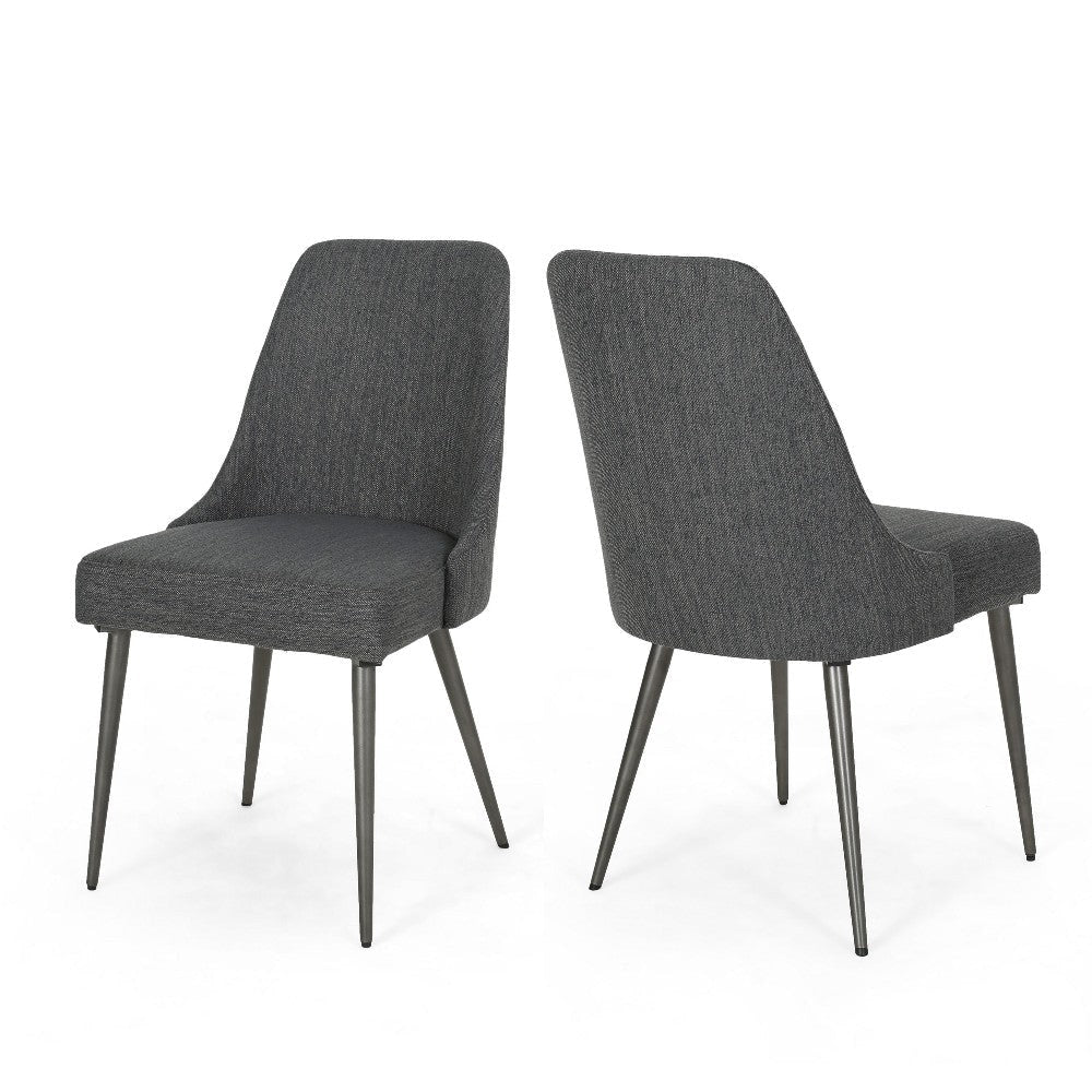Dining Side Chair Set of 2, Smooth Textured Gray Fabric Armless Design