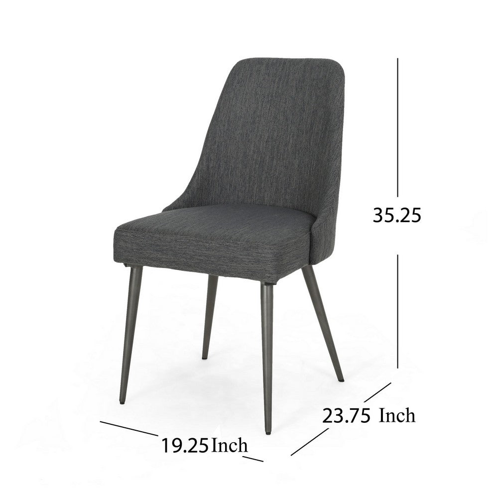 Dining Side Chair Set of 2, Smooth Textured Gray Fabric Armless Design