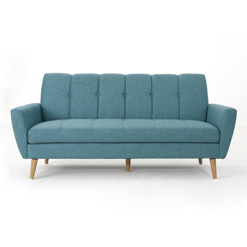 Sofa 71’’ Comfortable Modern Tufted Teal Blue Fabric Cushions Brown BM326469