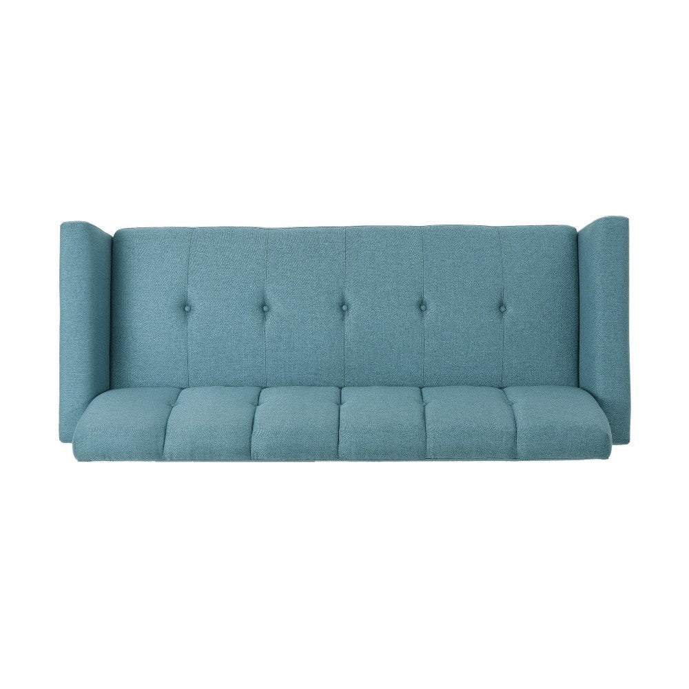 Sofa 71’’ Comfortable Modern Tufted Teal Blue Fabric Cushions Brown BM326469