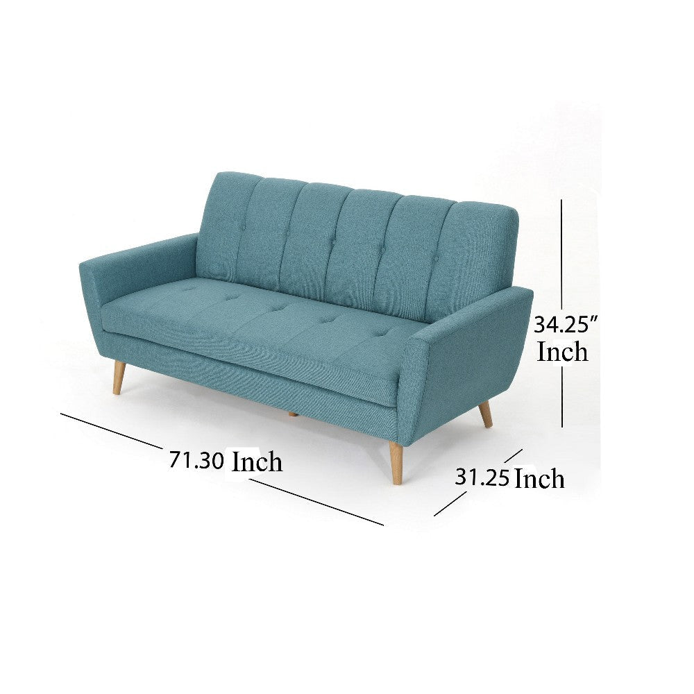Sofa 71’’ Comfortable Modern Tufted Teal Blue Fabric Cushions Brown BM326469
