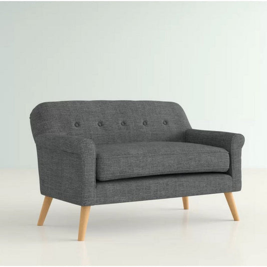 Loveseat, 50" Smooth Tufted Gray Polyester, Natural Brown Wood Legs