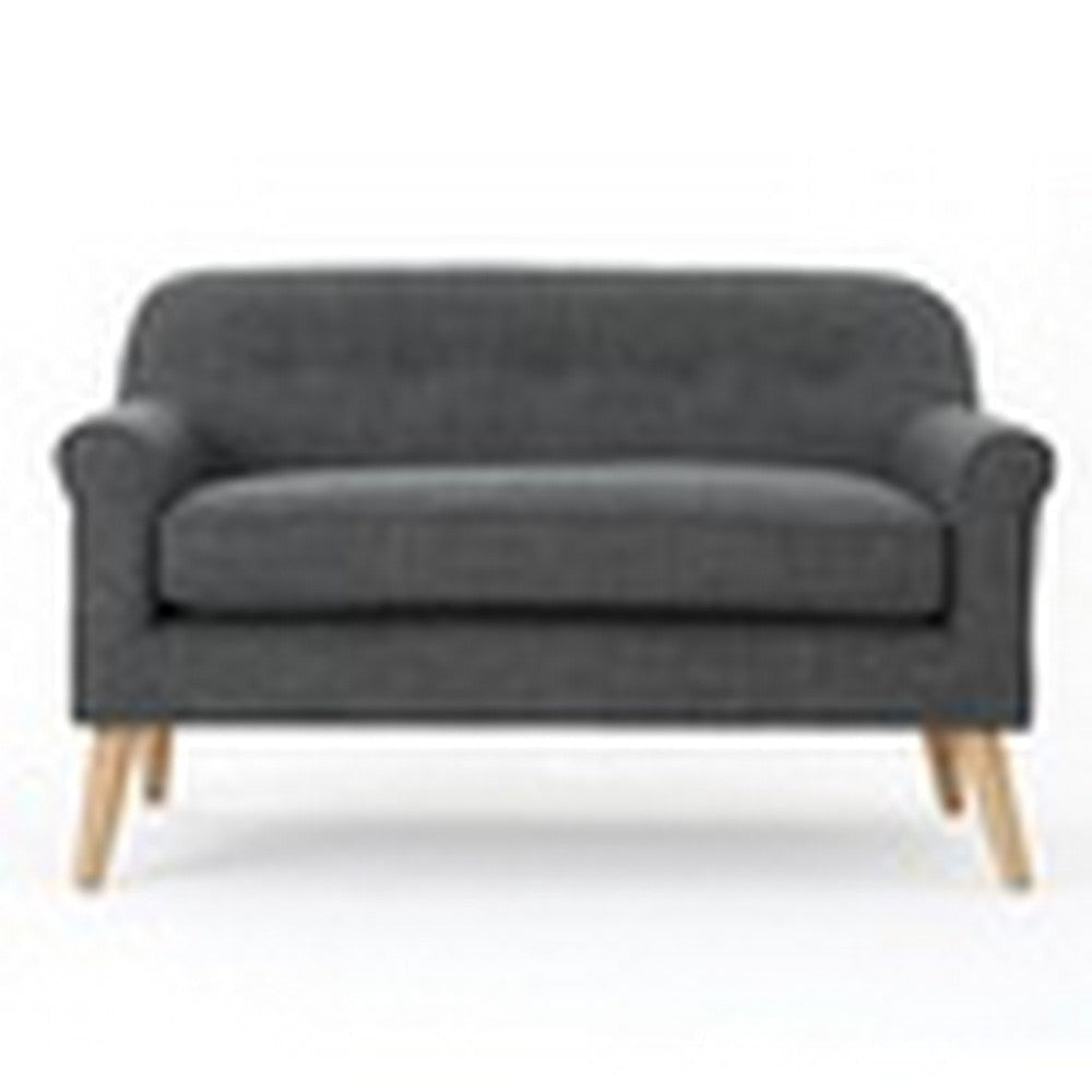 Loveseat 50’’ Smooth Tufted Gray Polyester Natural Brown Wood Legs BM326470