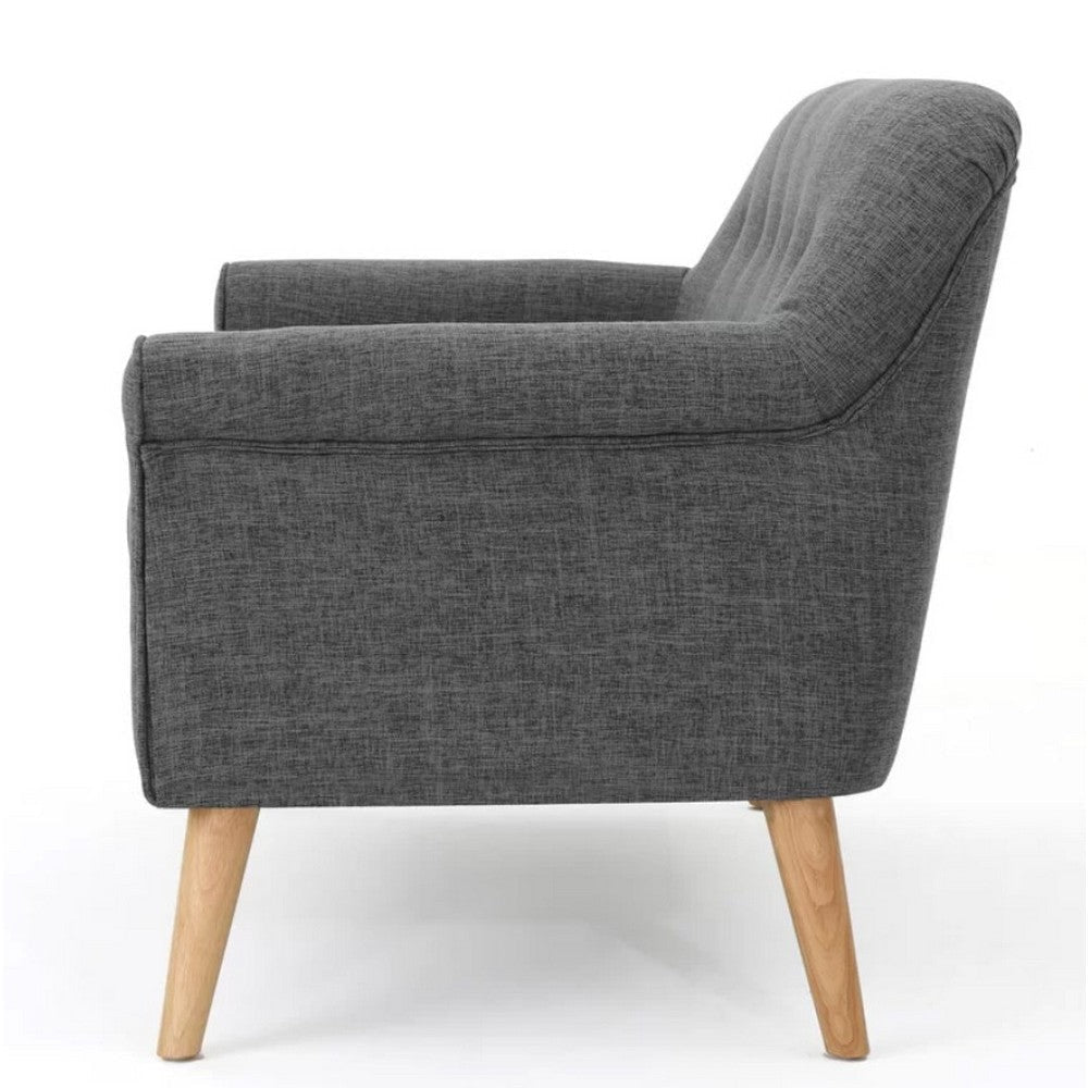 Loveseat 50’’ Smooth Tufted Gray Polyester Natural Brown Wood Legs BM326470