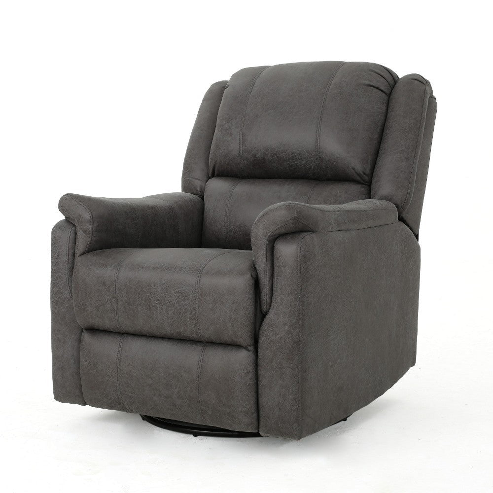 Swivel Manual Reclining Chair, Pillow Cushions, Smooth Gray Fabric