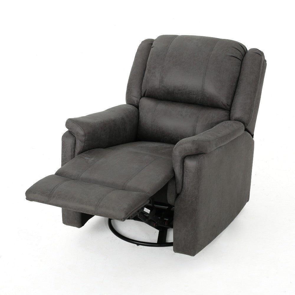 Swivel Manual Reclining Chair Pillow Cushions Smooth Gray Fabric BM326471
