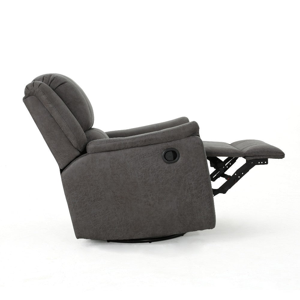 Swivel Manual Reclining Chair Pillow Cushions Smooth Gray Fabric BM326471