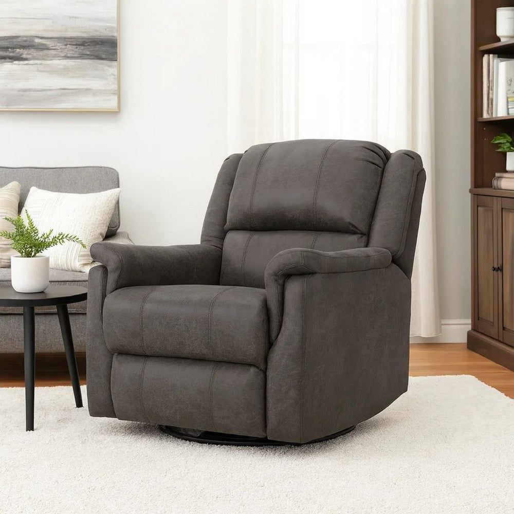 Swivel Manual Reclining Chair, Pillow Cushions, Smooth Gray Fabric
