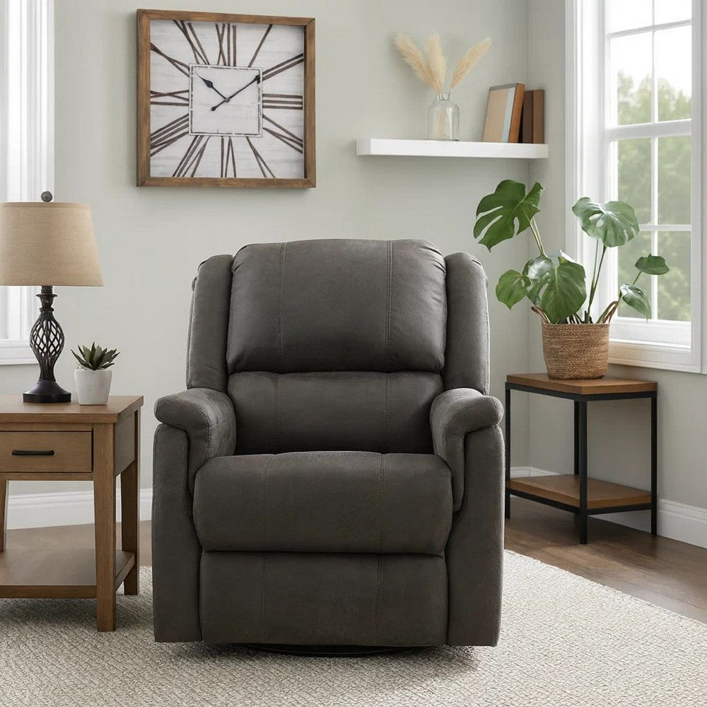 Swivel Manual Reclining Chair, Pillow Cushions, Smooth Gray Fabric