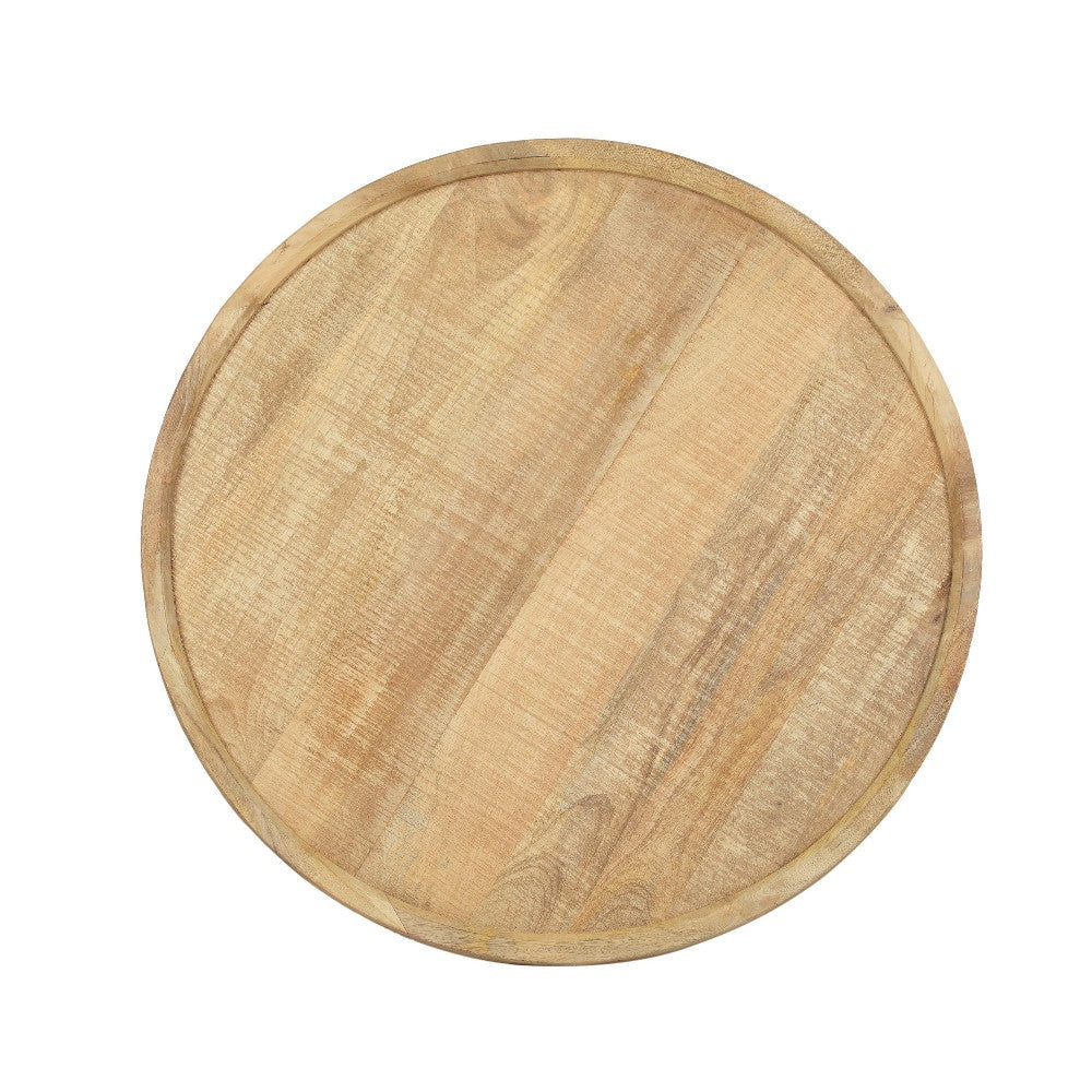 Coffee Table 32’’ Round Traylike Top Black Natural Brown Mango Wood BM326472