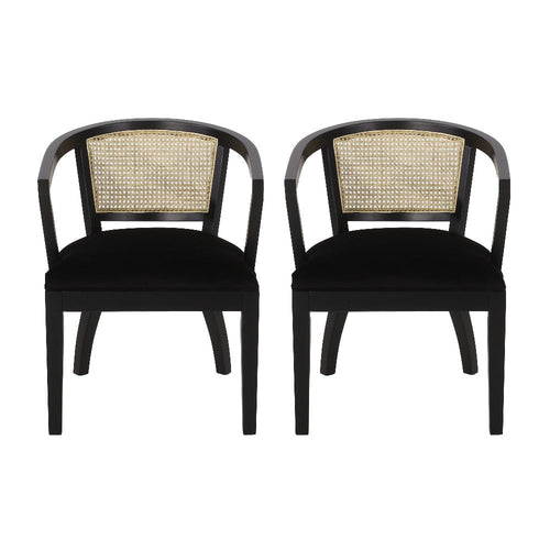 Dining Side Chair Set of 2, Classic Ivory Cane Back, Black Wood Finish